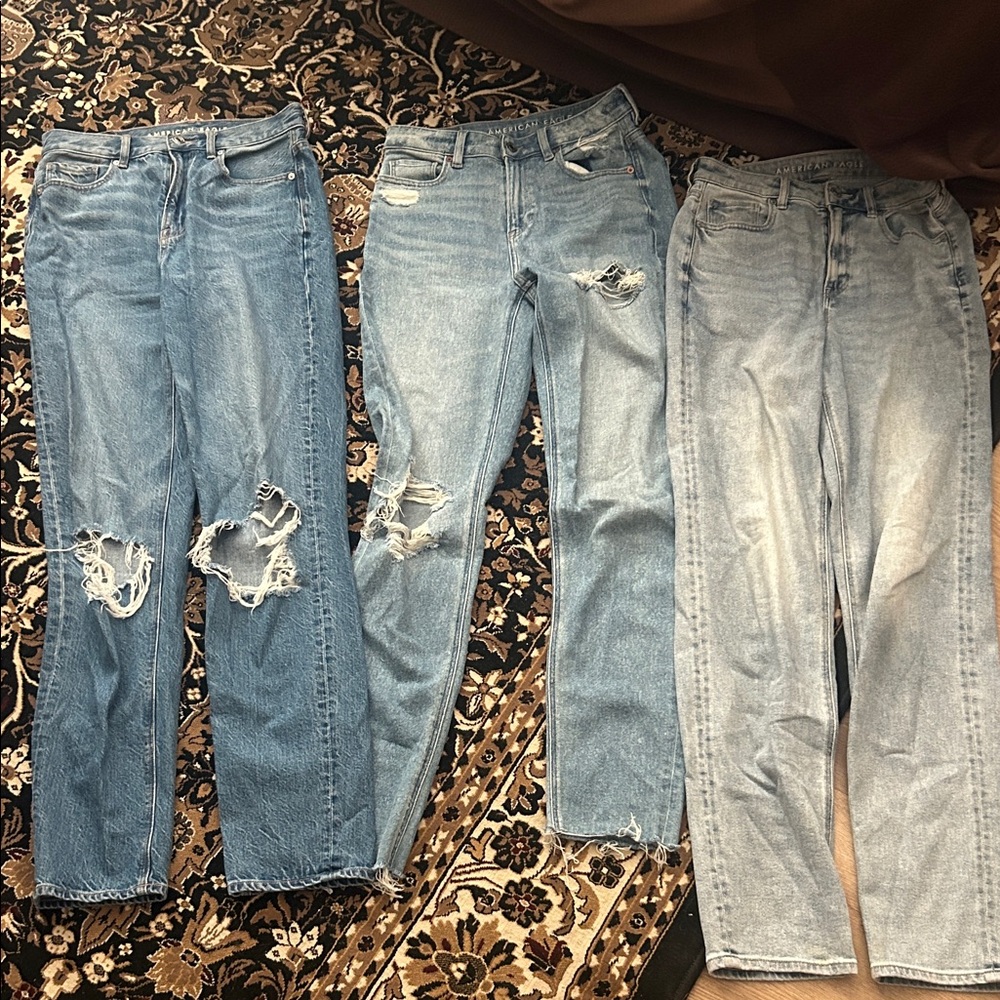 American Eagle Outfitters Light and Medium Blue Distressed Jeans